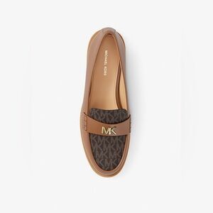 Michael Kors Tan and Brown Logo Lex Loafers